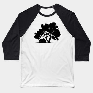 Cabin and Tree - Silhouette Baseball T-Shirt